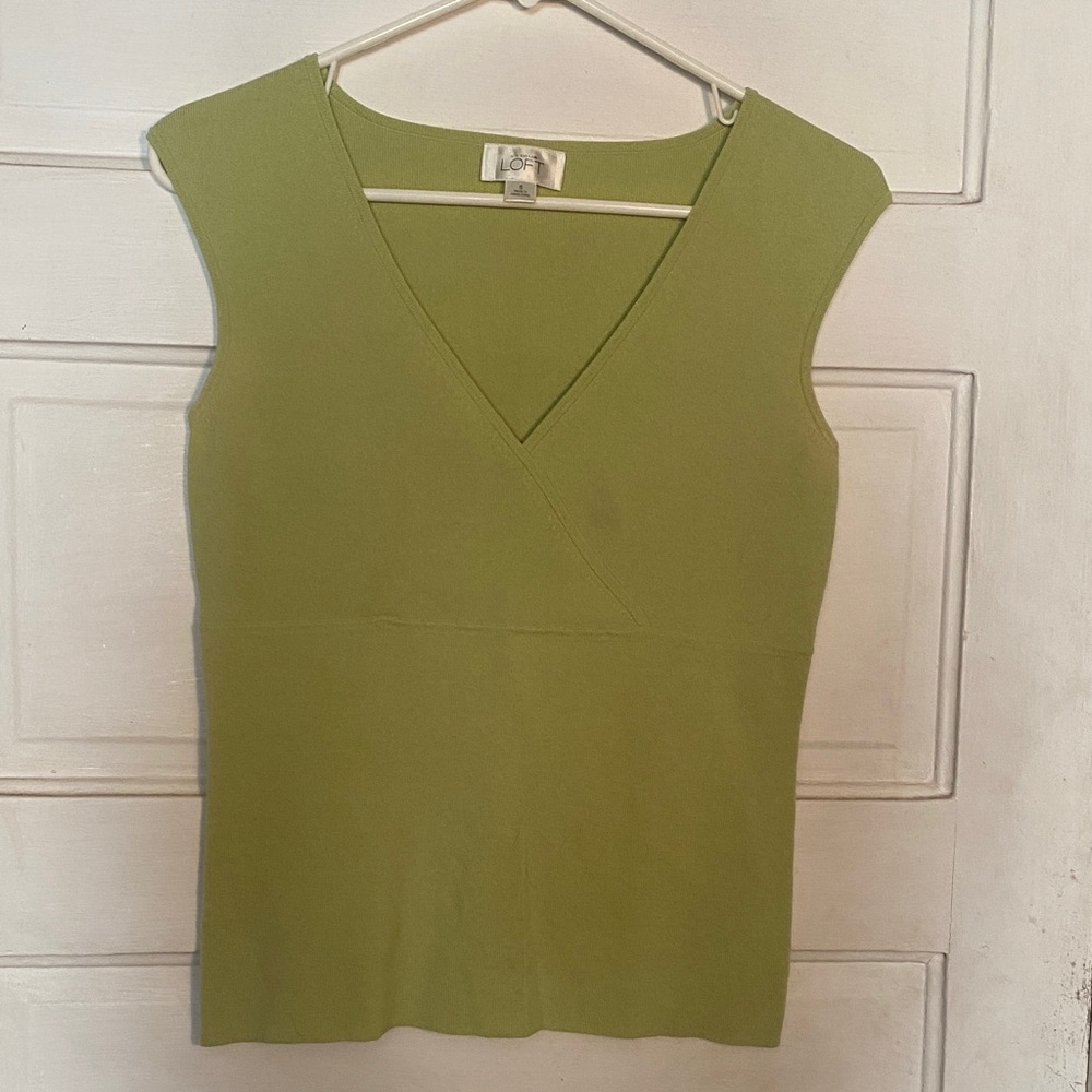 LOFT Sage Green Sleeveless V-Neck Top